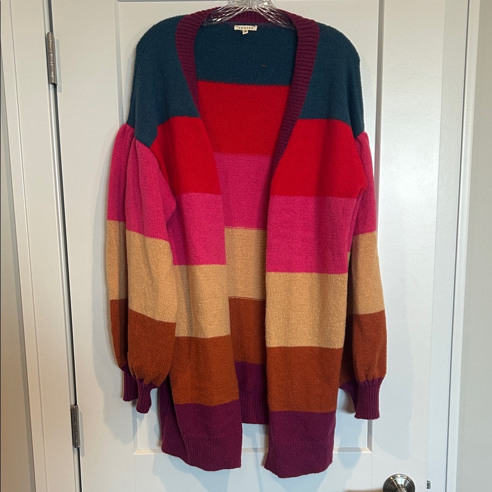 JODIFL Multicolor Striped Cardigan. Size Large.